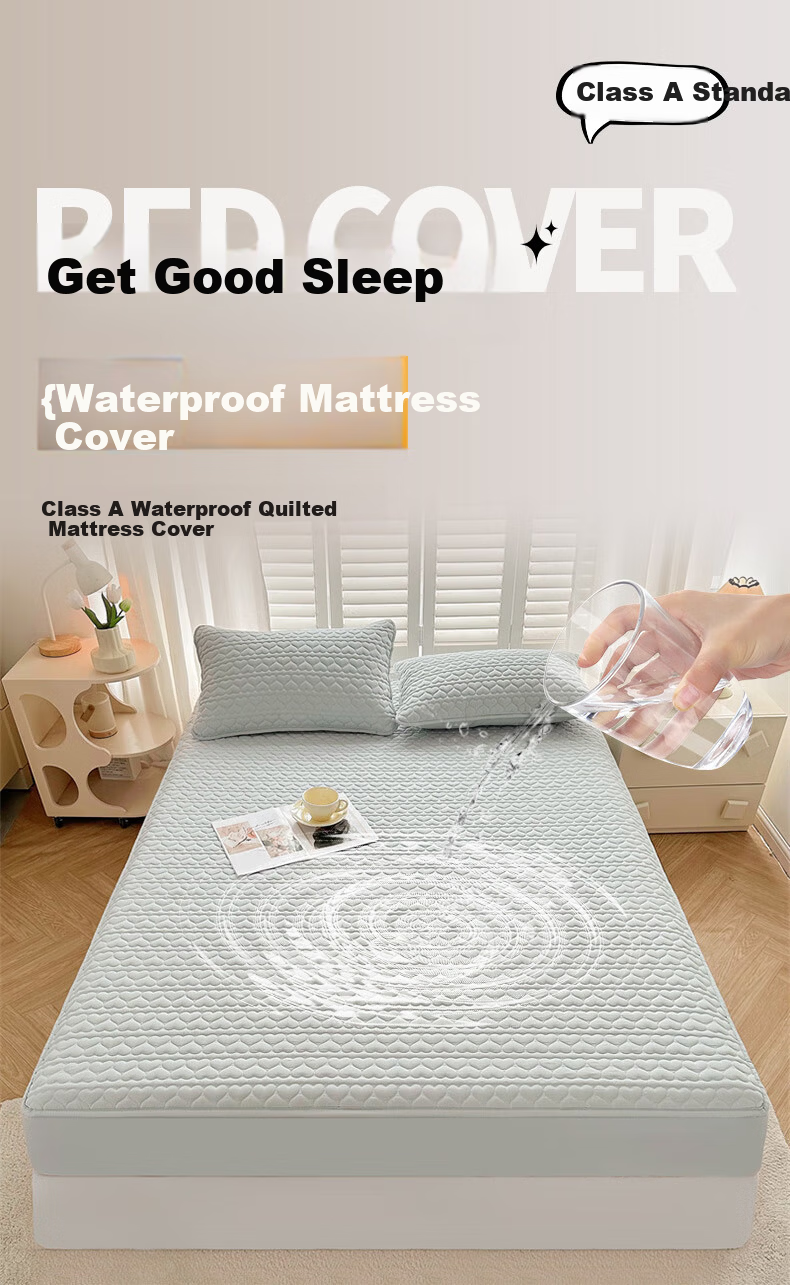 KING SHORE Single Bed Cover, Thickened Quilted Non-Slip Mattress Protector, Full Coverage Dust Cover, 1.8 Meters, Aige Misty Blue 1
