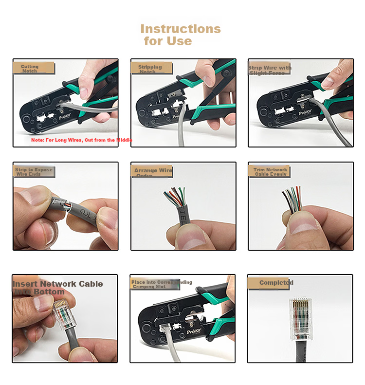 Pro'sKit CP-376TR Network Cable Crimping Tool 4P/6P/8P Multi-Function Professional Ratchet Crimper for RJ45/RJ11/RJ12 Connectors 12