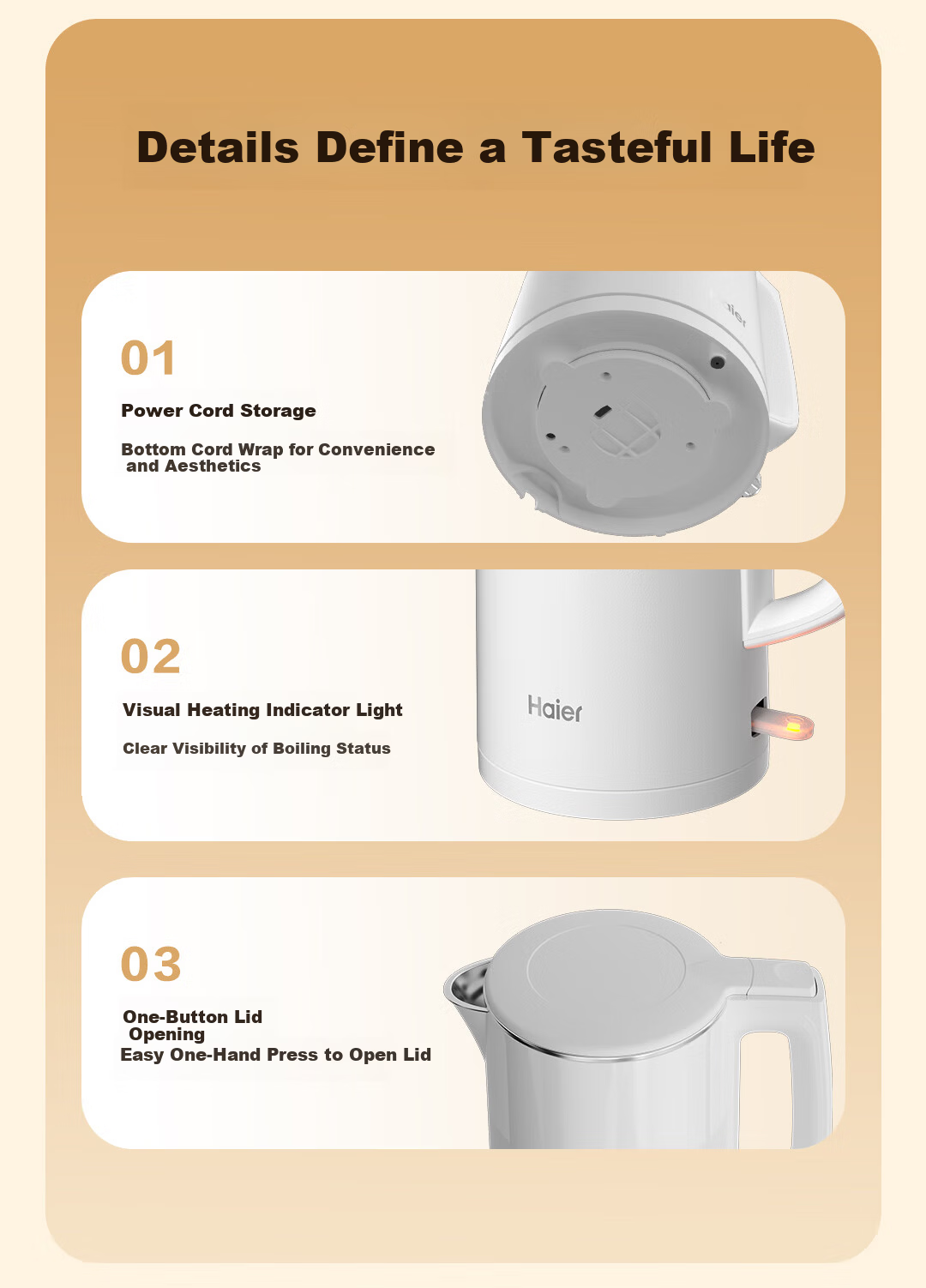 Haier Electric Kettle 304 Stainless Steel Double-Layer Anti-Scald Boiling Kettle Dry-Burn Protection Auto Power Off Household Electric Kettle 1.5L HSK-K515W 9