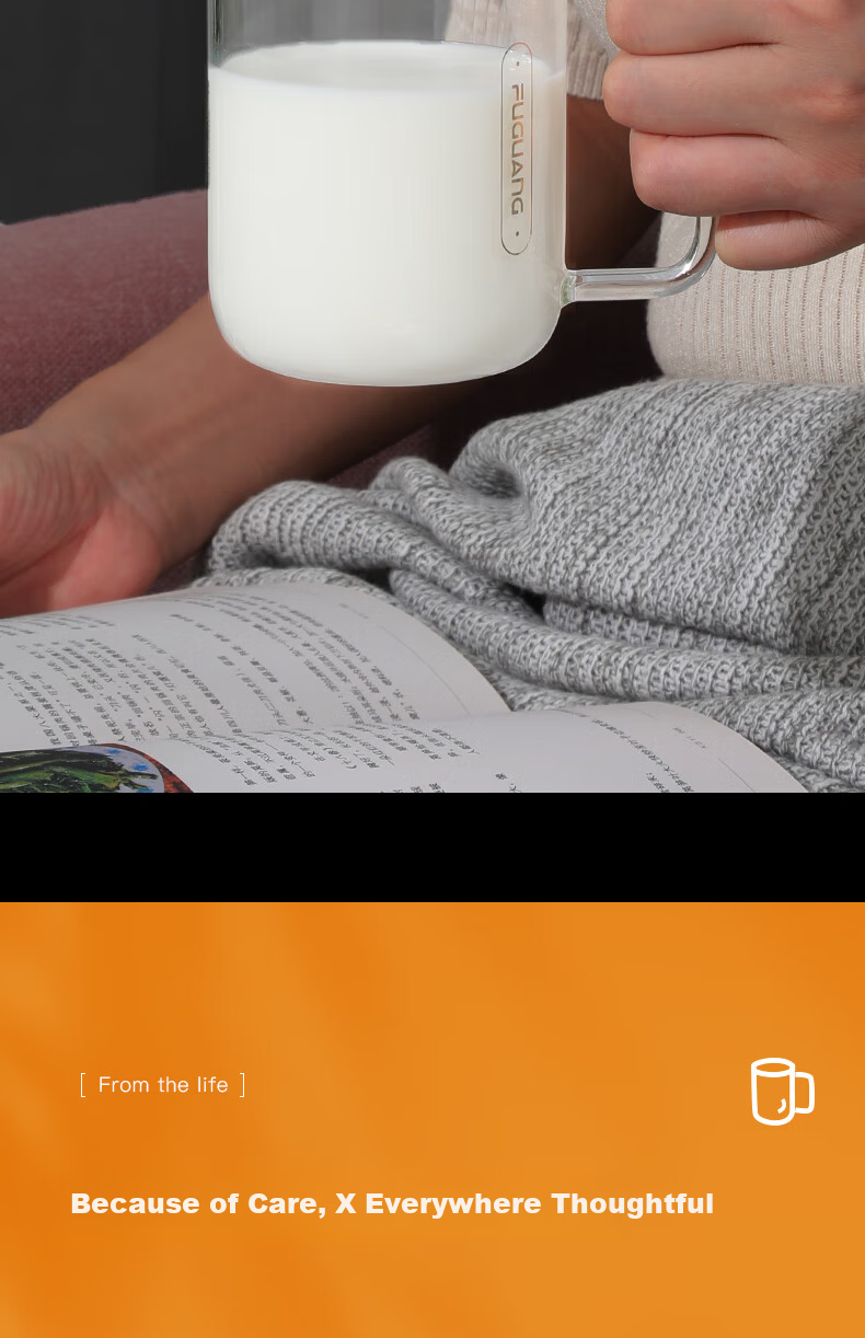 Fuguang High Borosilicate Glass Tea Cup Single Layer Juice Milk Cup with Handle and Measurement for Men and Women 6