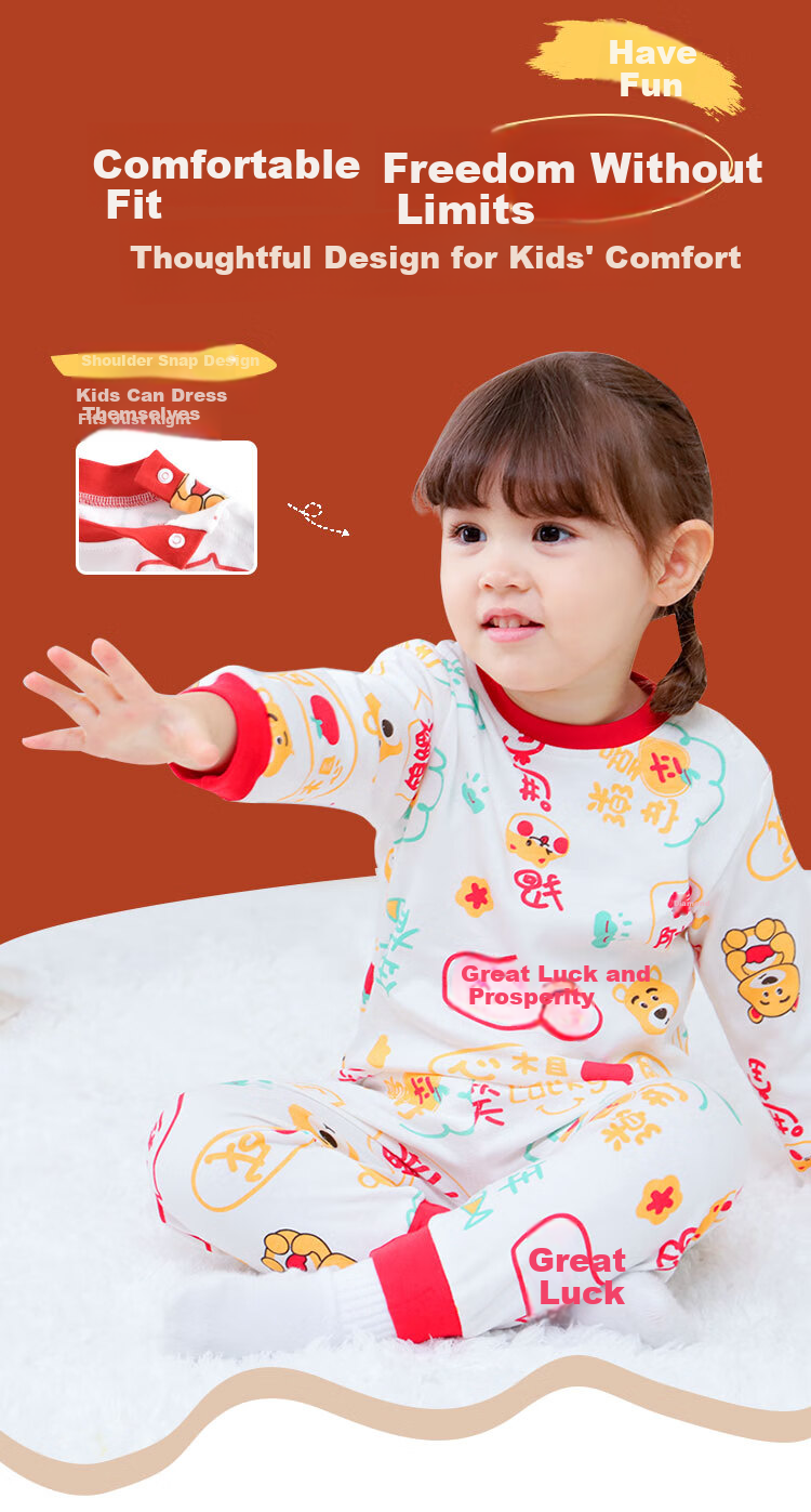DEESHA Kids Autumn Thermal Underwear Set Girls Baby Mid-Neck Warm Cotton Base Layer Pajamas 3