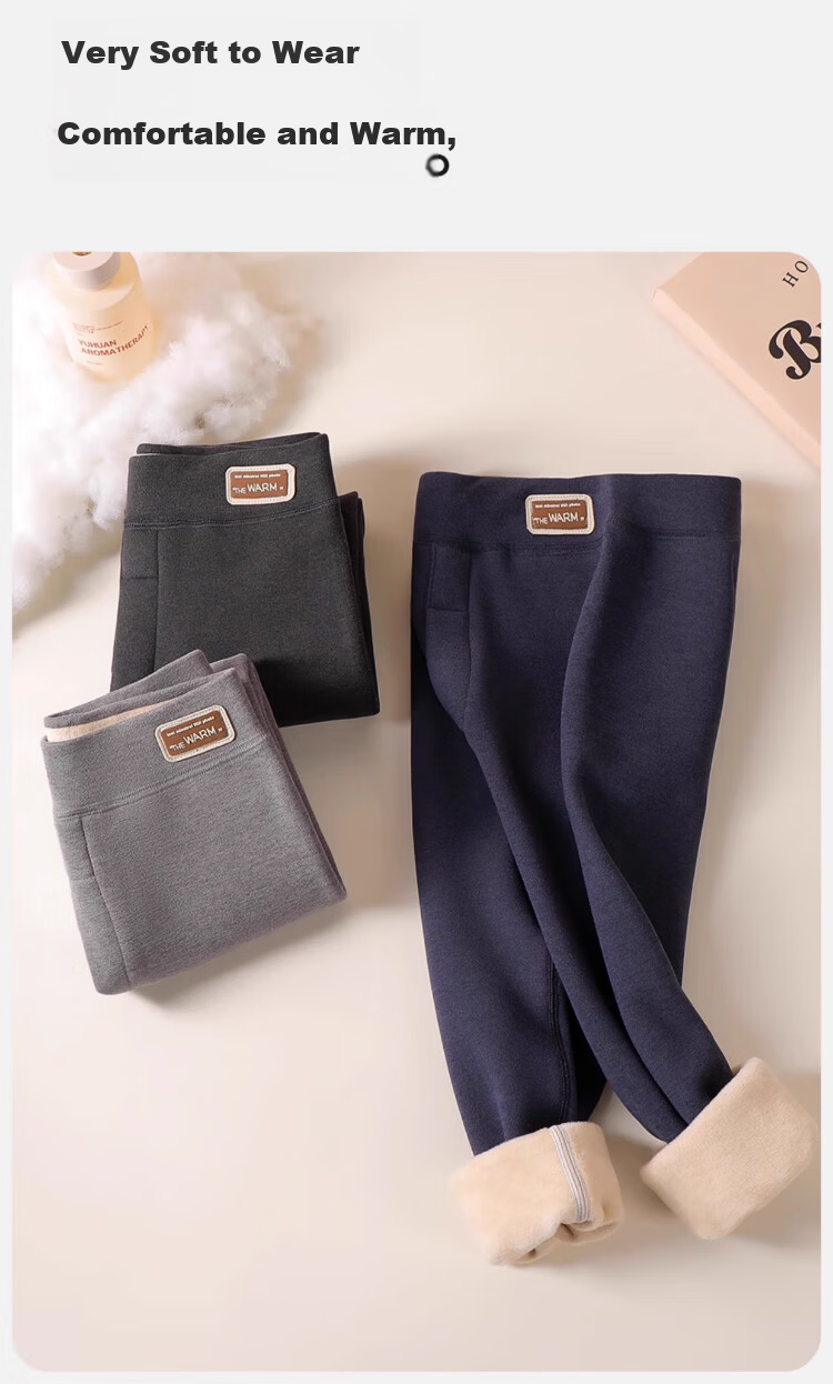 Caiyue Boys' Thermal Pants Fleece-Lined Thickened Autumn Winter Cotton School Uniform Inner Wear for Kids 8