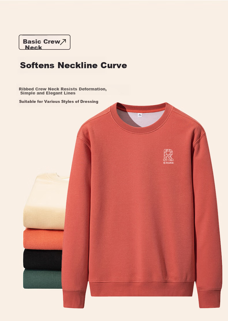 ROMON Men's Sweatshirt Spring Autumn Casual Simple Loose Pullover Crew Neck Long Sleeve T-Shirt Base Layer Jacket WY02 Navy Blue L 5