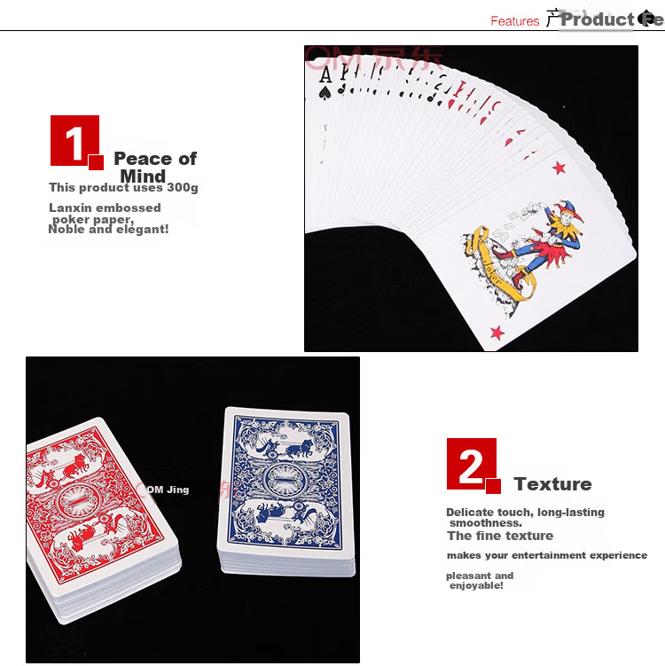 Binwang Texas Hold'em Poker Cards Wide High-Quality Durable Anti-Peeping Thickened Table Game Cards Red and Blue 12 Decks Set 988 3