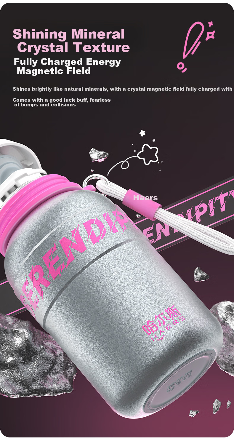 HAERS Insulated Water Bottle for Women High-Value Large Capacity with Lid School Use Pink 600ml 2