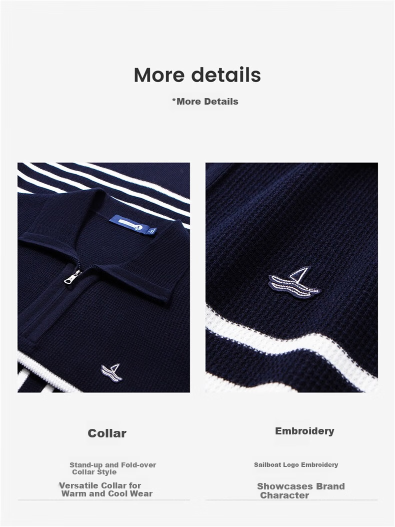 Navikail Star Model Italian Small Sailboat Men's 25-Style Half-Open Collar Striped Casual Knit Sweater 1344045502 11