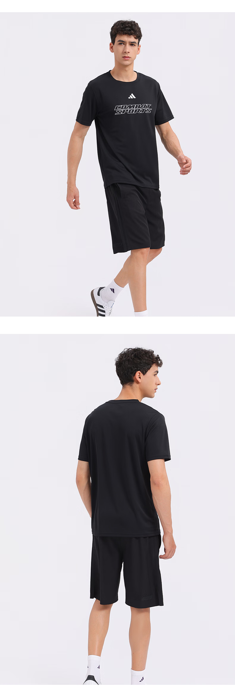 Adidas Breathable Short Sleeve and Shorts Sports Set Fitness Casual Two-Piece White Black XL 5