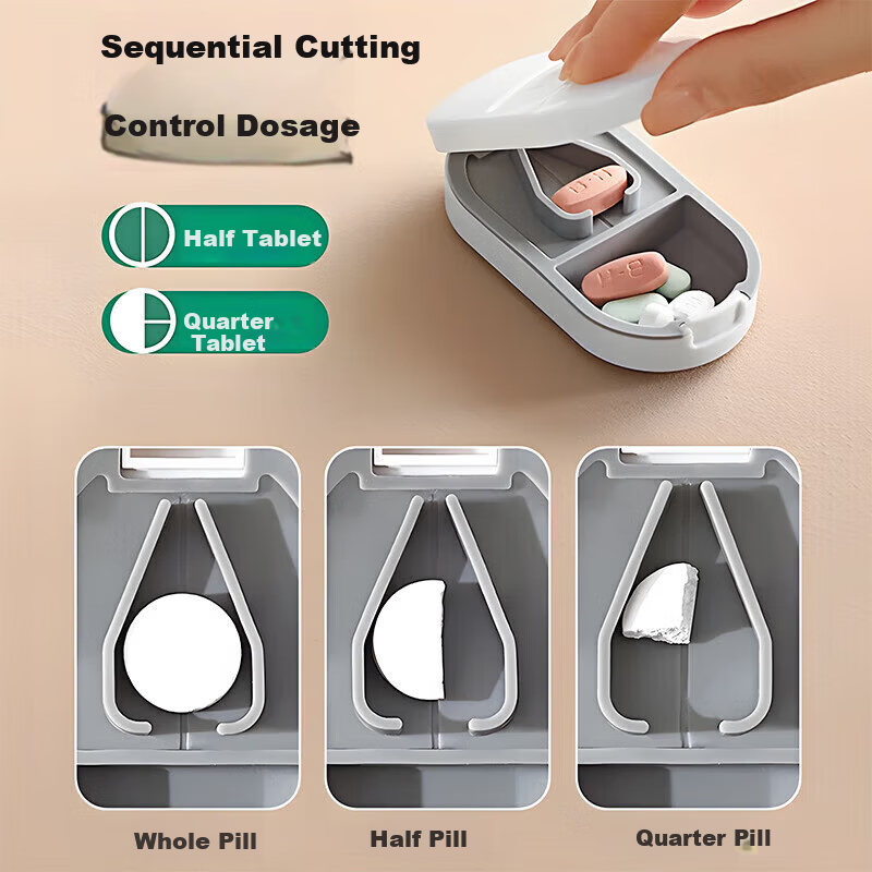 BaiCaoYuan Pill Cutter and Divider, Portable Medicine Tablet Splitter with Four Compartments