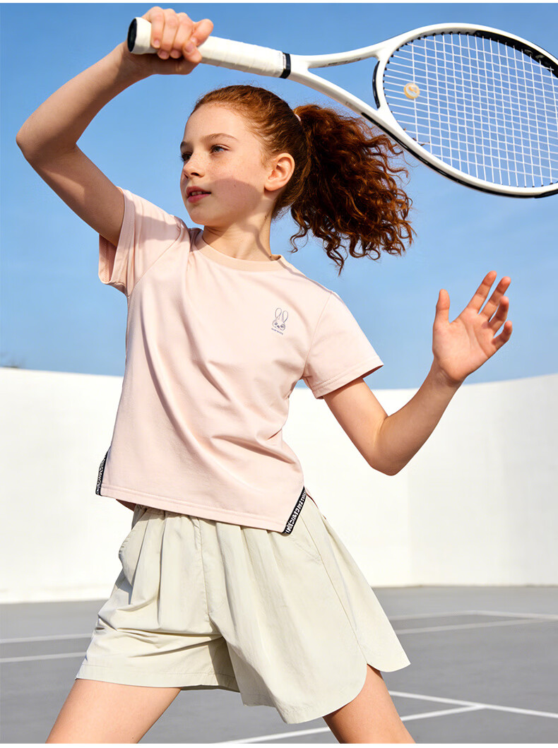 Disney Girls' Short Sleeve Summer New Children's Ice Silk Quick-Dry Top Big Kids Loose Sports T-Shirt 1A002 Pink Purple 160 4