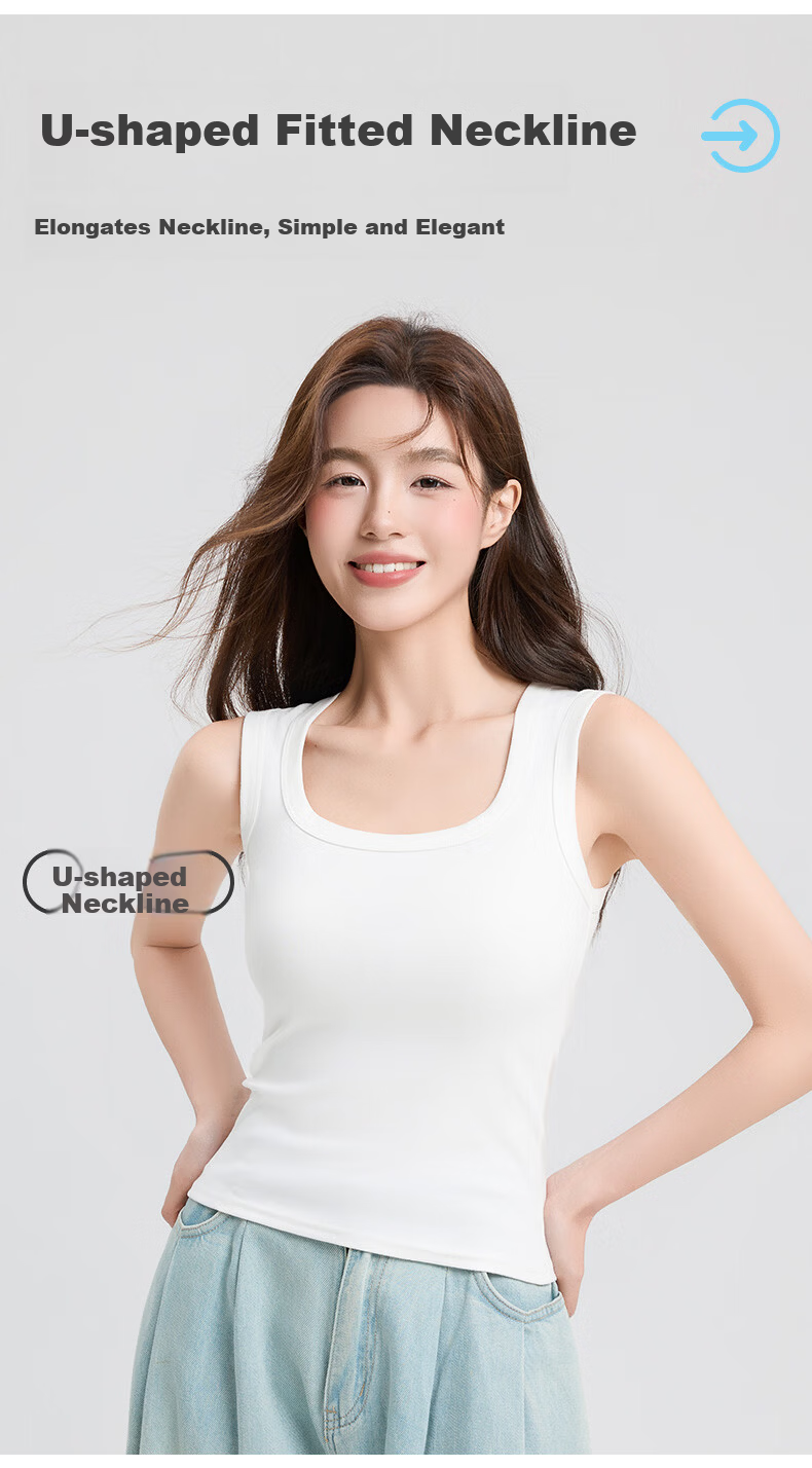 GUJIN 7A Antibacterial Long-Staple Cotton Side Coverage Camisole Women Versatile Wide Strap Square Neck Base Layer Top Hy 2