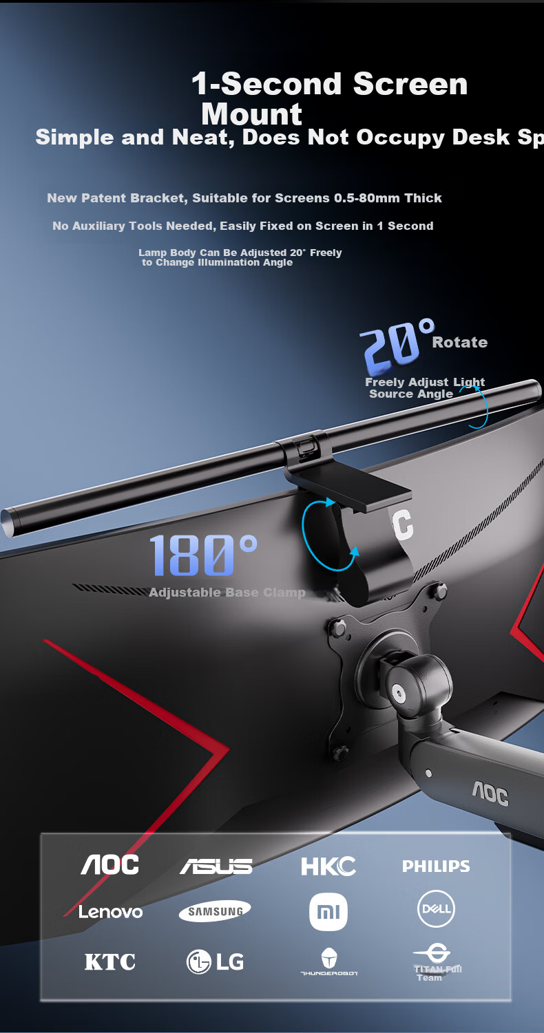 AOC AGON RGB Full Spectrum Monitor Hanging Light Computer Display Eye Protection Reading Lamp Dual Light Source ALB508G 4