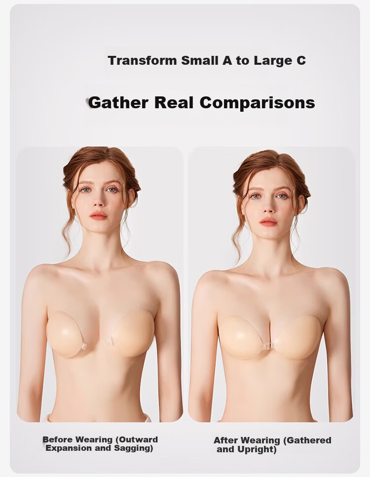 FitonTon Strapless Invisible Adhesive Bra for Women Wedding Dress, Seamless, Anti-Exposure, Push-Up Breast Pads 4