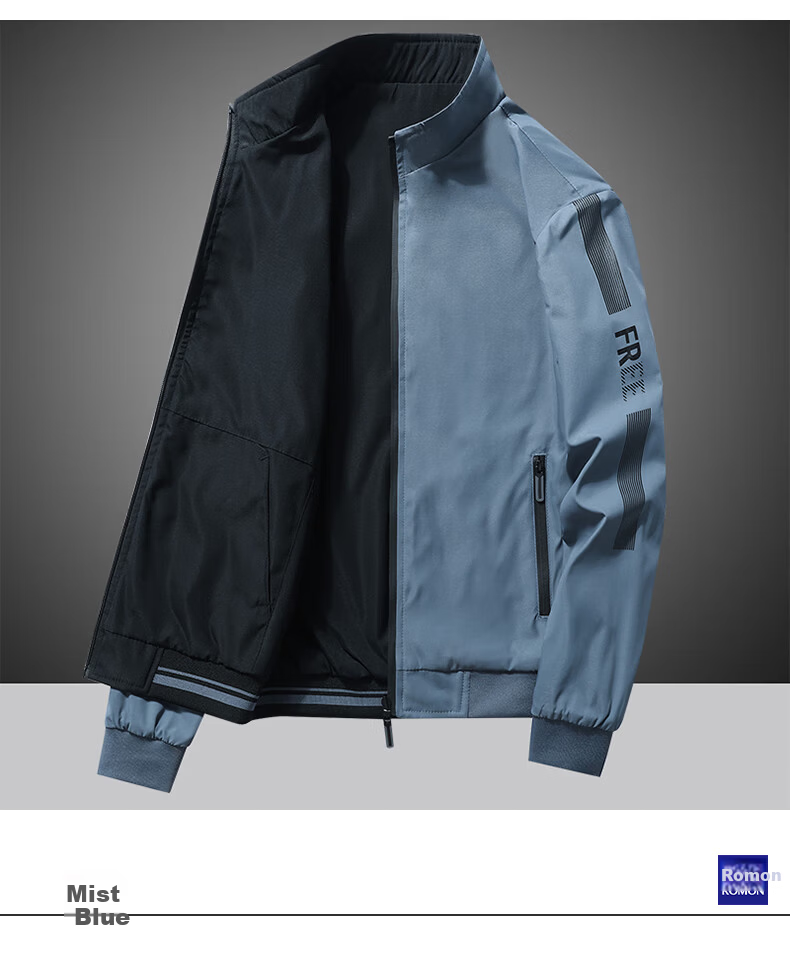 ROMON Men's Jacket Spring Autumn Business Casual Outdoor Sports Fashion Versatile Reversible Top 9866 Mist Blue XL 6