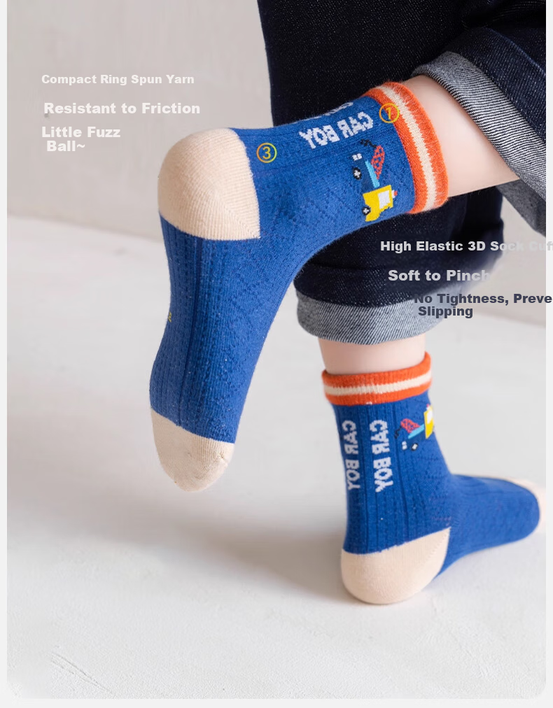 YUZHAOLIN 5 Pairs Kids Solid Color Cotton Socks Autumn Winter Seamless Mid-Calf Boys Antibacterial Odor-Resistant Sports Long Socks 3
