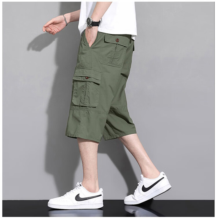 Pierre Cardin Men's Workwear Cargo Shorts Summer Outdoor Casual Straight-Leg Cotton Capri Pants Khaki XL 16