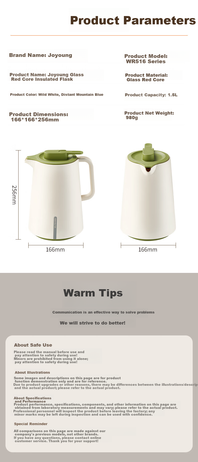 Joyoung Insulated Thermos, Large Capacity for Home Use, Glass Inner Liner, Hot Water Bottle for Students' Dormitory, 1.45L 11