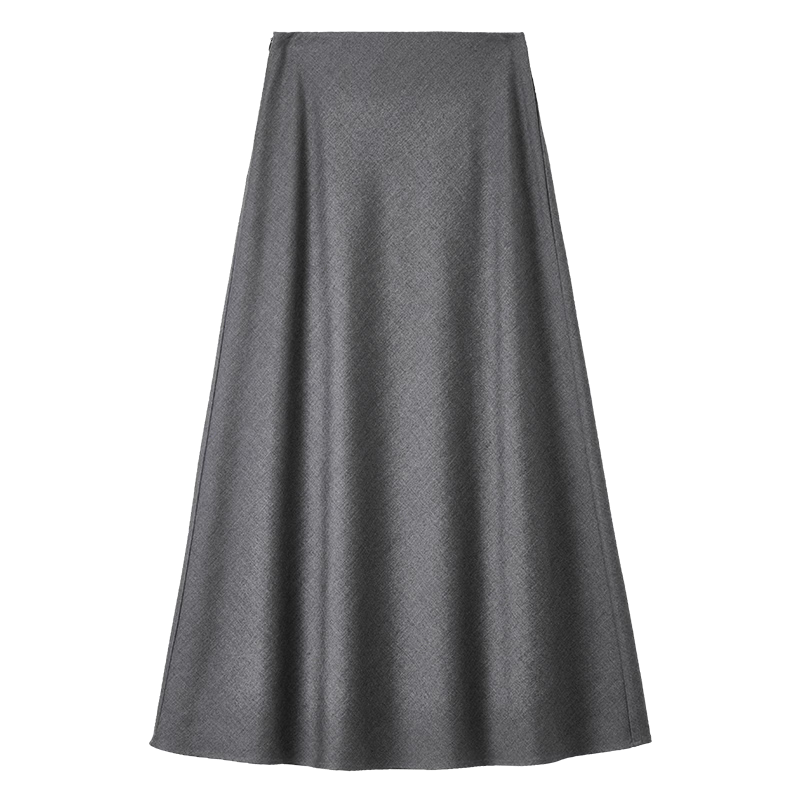 Sentubila Spring And Summer Wool Blend Skirt for Women with Elastic Waist, Slim Fit, Draping A-Line Skirt with Small Wavy Hem, Charcoal Gray, Size L