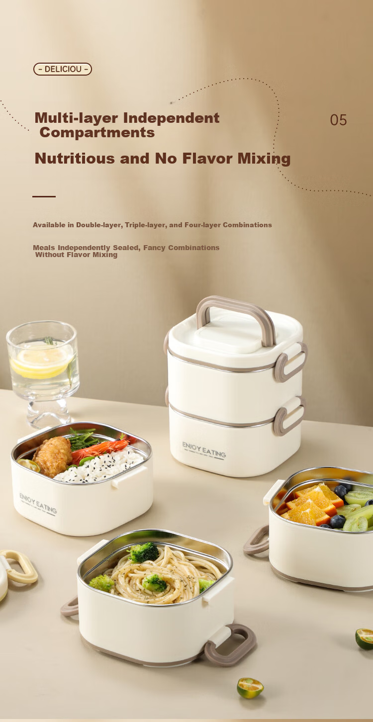 PAKCHOICE Insulated Lunch Box, 316 Stainless Steel, Suitable for Office Workers, Microwave Safe, Multi-Layer Bento Box, Portable Thermos for Students to Take Meals 9