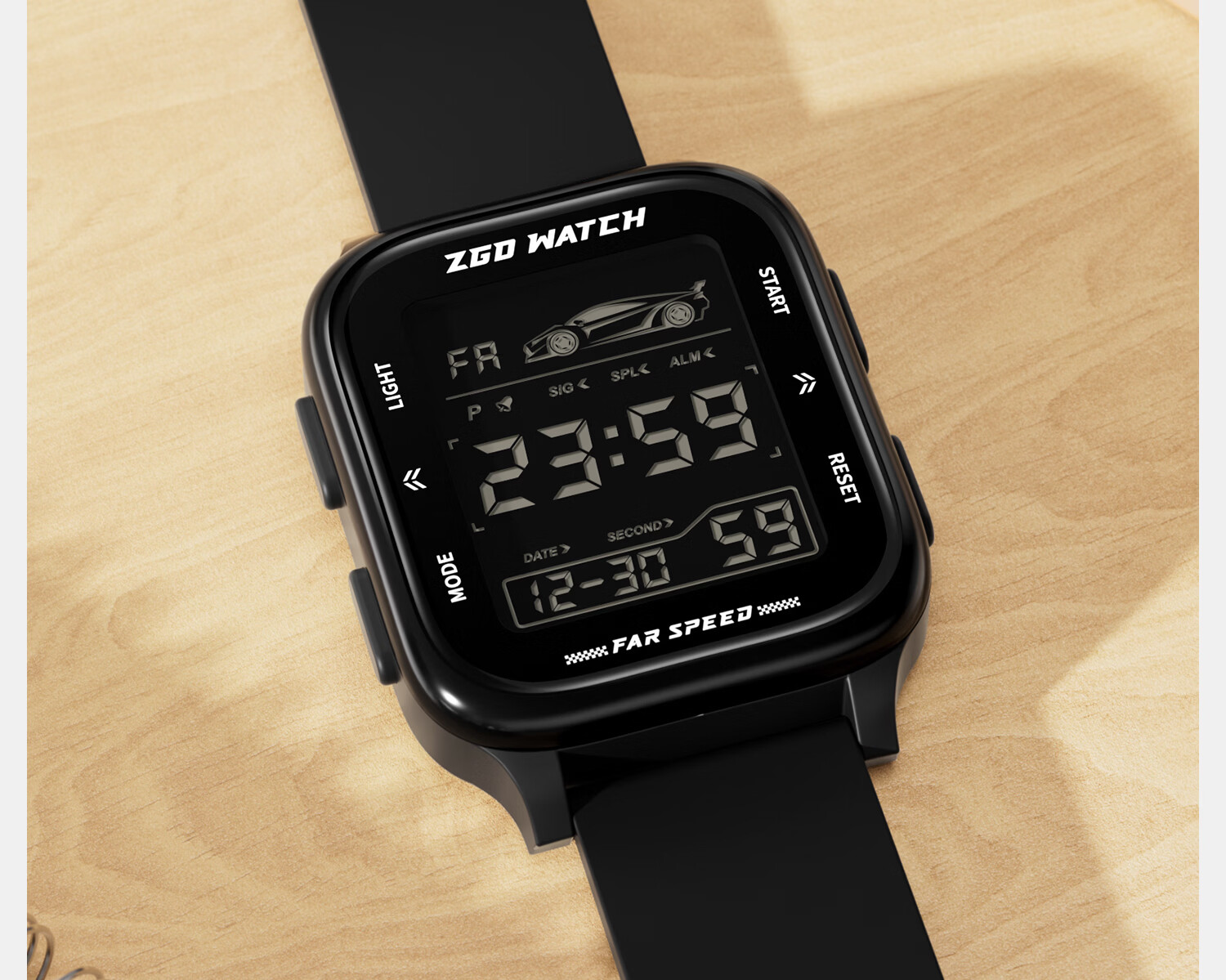 ZGO Men's Electronic Watch for Students, High School and Middle School, Luminous Waterproof Multifunctional Sports Digital Watch, Time Display Only 7