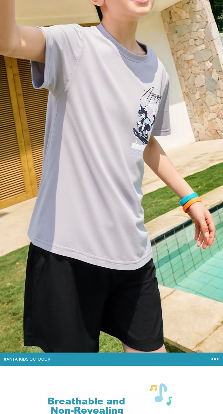 Anta Kids Boys Knit Short Sleeve T-Shirt 2026 Summer Trendy Loose Fit Cotton Sports TA72626101 6