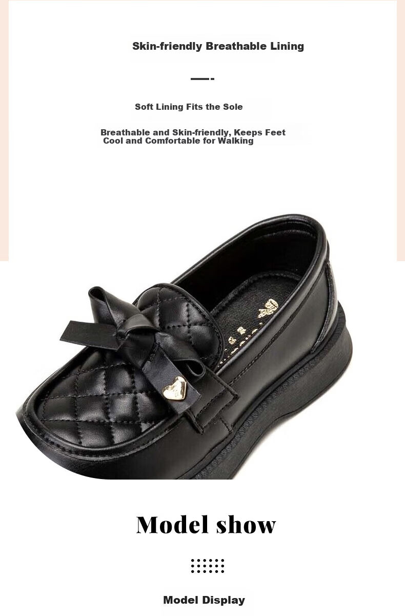 Fulomi Girls' Leather Shoes Little Chanel Style Soft Sole Princess Flats Children's Black Fashion Performance Shoes Black Size 31 7