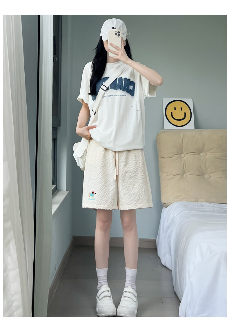 Langsha Women's Summer Thin Embroidered High-Waist Quick-Dry American Style Sports Shorts Beach Mid-Length Pants 25