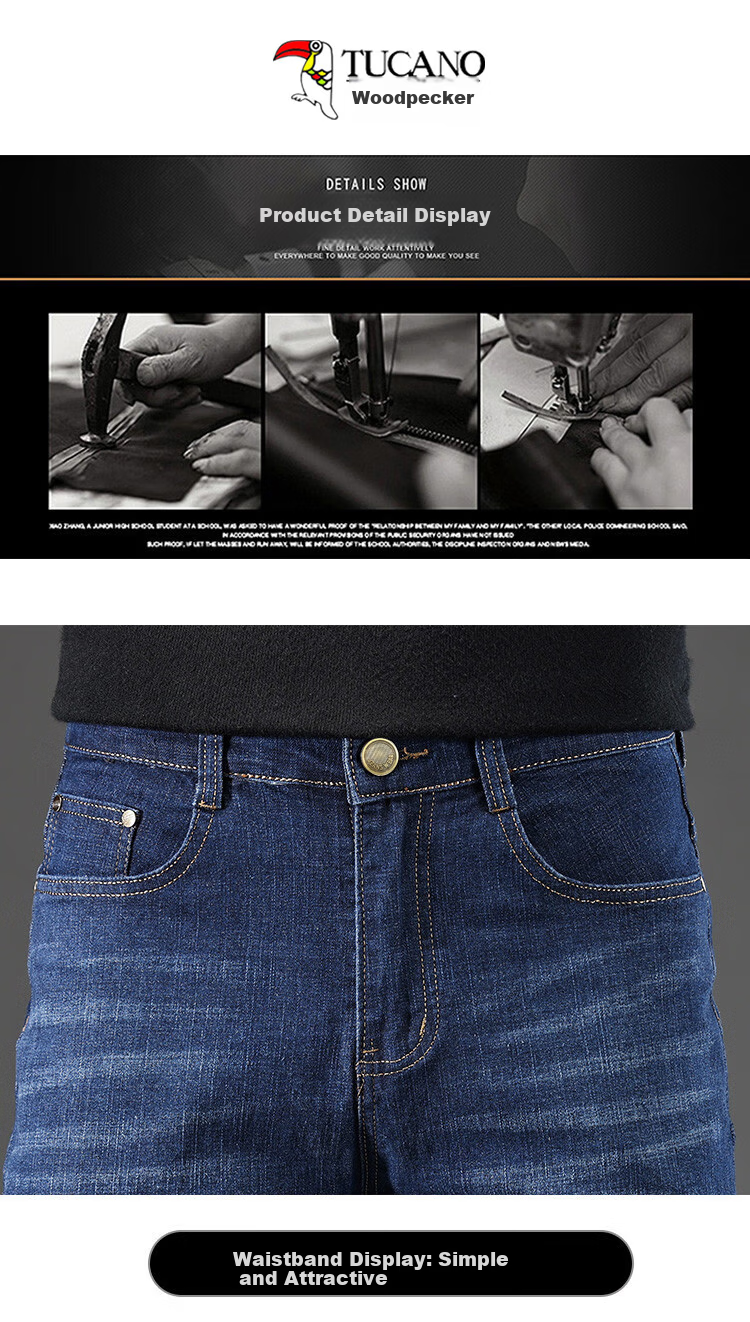 TUCANO Men's Jeans Korean Style Business Casual Slim Fit Straight Leg Pants Black Blue 29 12