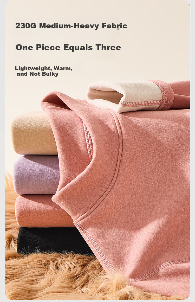 Miiow Women's Thermal Underwear Set Mid-Neck Goose Down Cashmere Silk Fleece Lined Thickened Warm Set 8