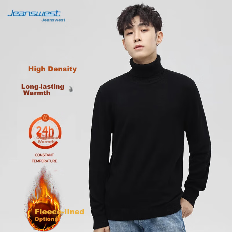 Jeanswest Men's Autumn Winter Casual High Neck Warm Thickened Base Knit Sweater Black L