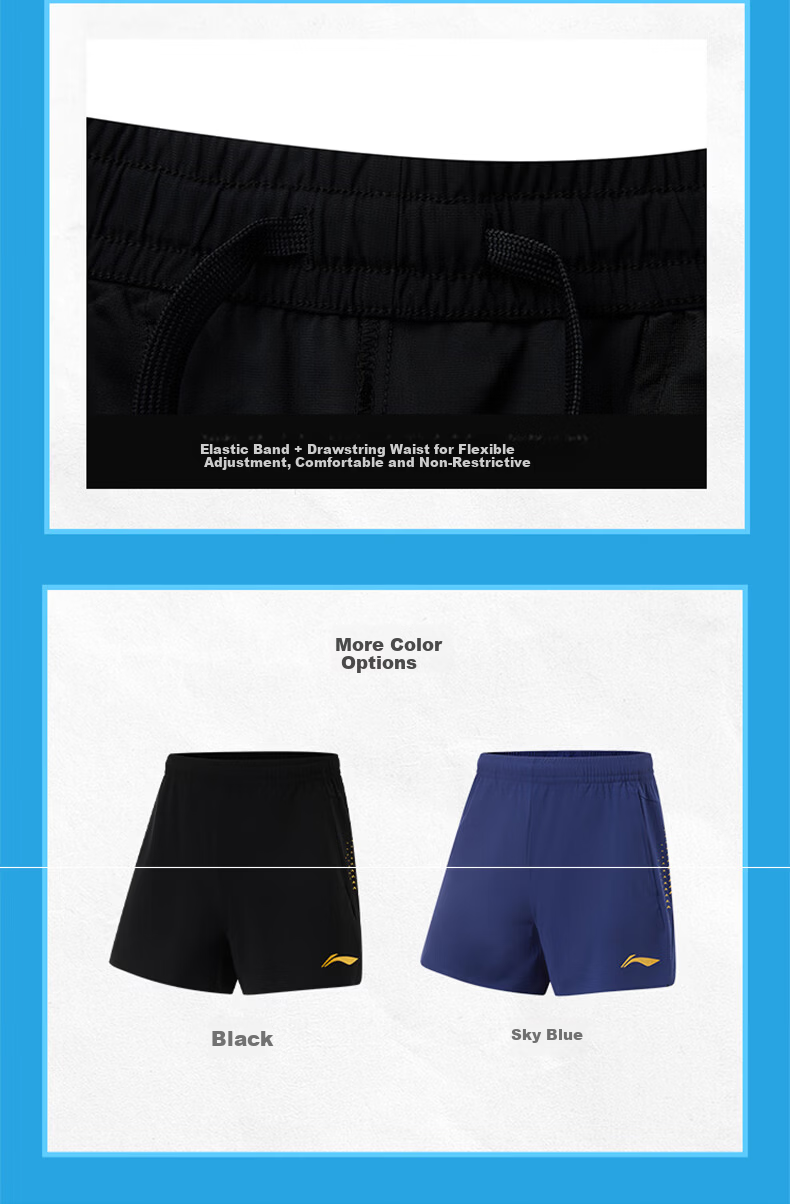 LI-NING Table Tennis Shorts National Team Ma Long Edition Men's Sports Breathable Quick-Dry Competition Training Pants Blue M 6