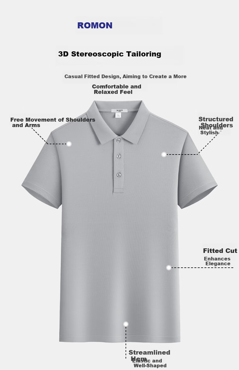 Romon Ice Silk Short Sleeve T-Shirt Men's Summer Business Casual Polo Collar Base Shirt Middle-aged and Young Dad Men's Wear 5