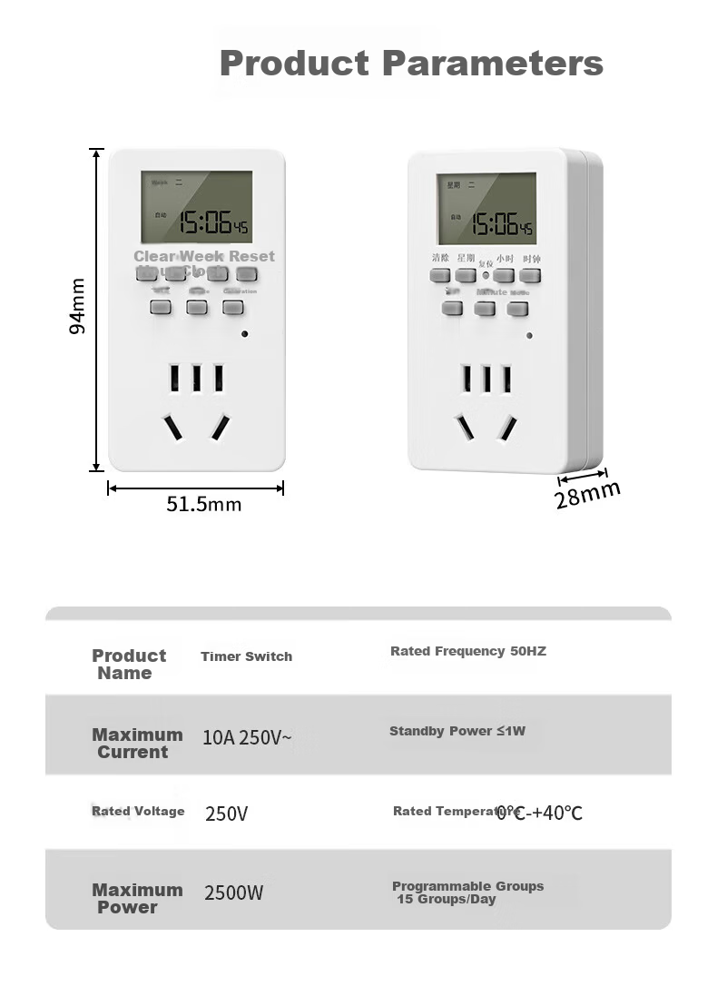 FDD Electronic Timer Socket 24-Hour Segment Timer Switch Automatic Power-Off Smart Socket 10A Standard Timer Socket 9