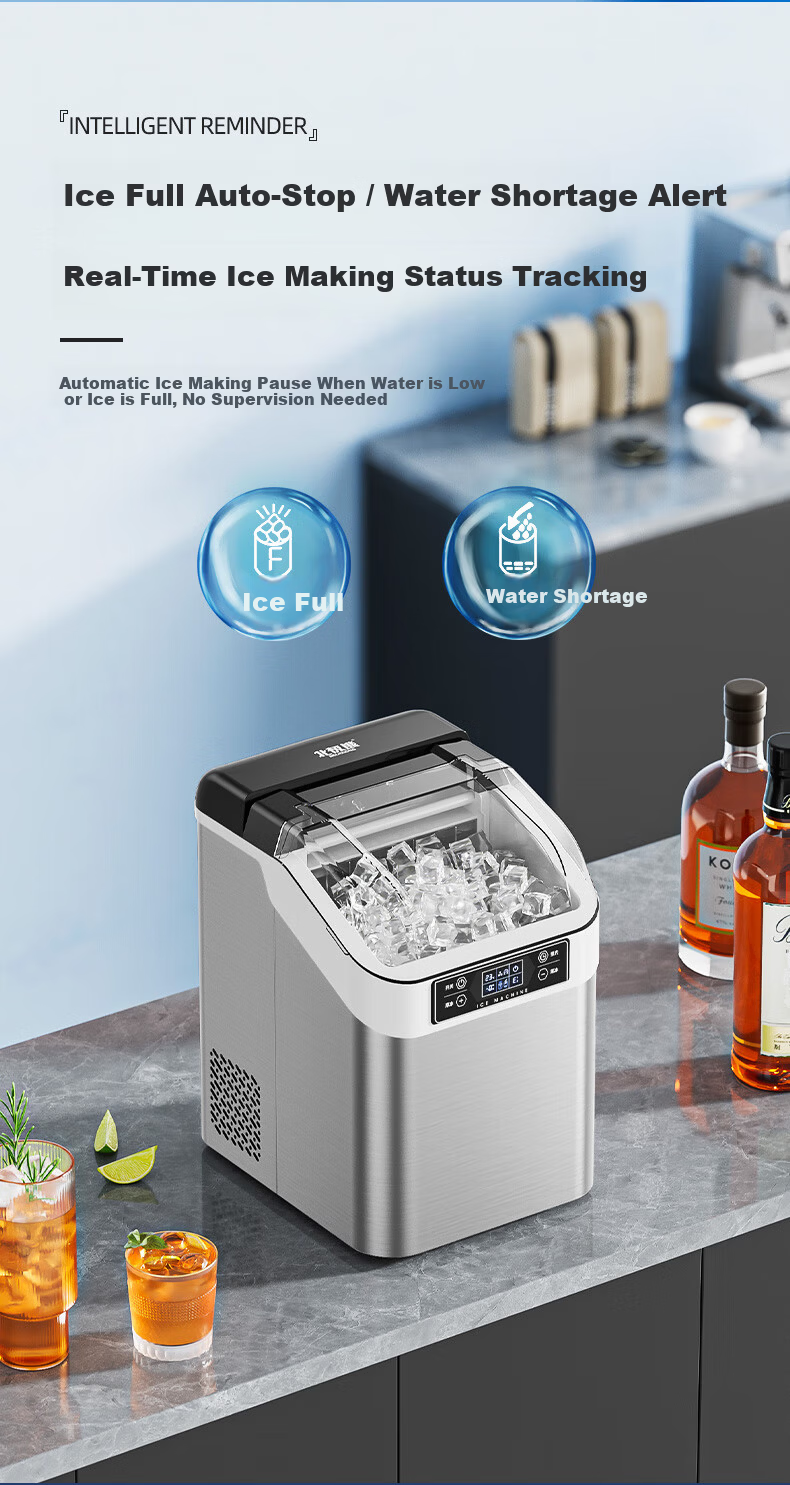 BEIJIXIONG Home Fully Automatic Large Capacity Ice Maker 30/35kg Desktop Ice Machine for Dormitory KTV Bar Internet Cafe Office Kitchen Small Appliance with 24 Ice Trays Silver Dual Power 13