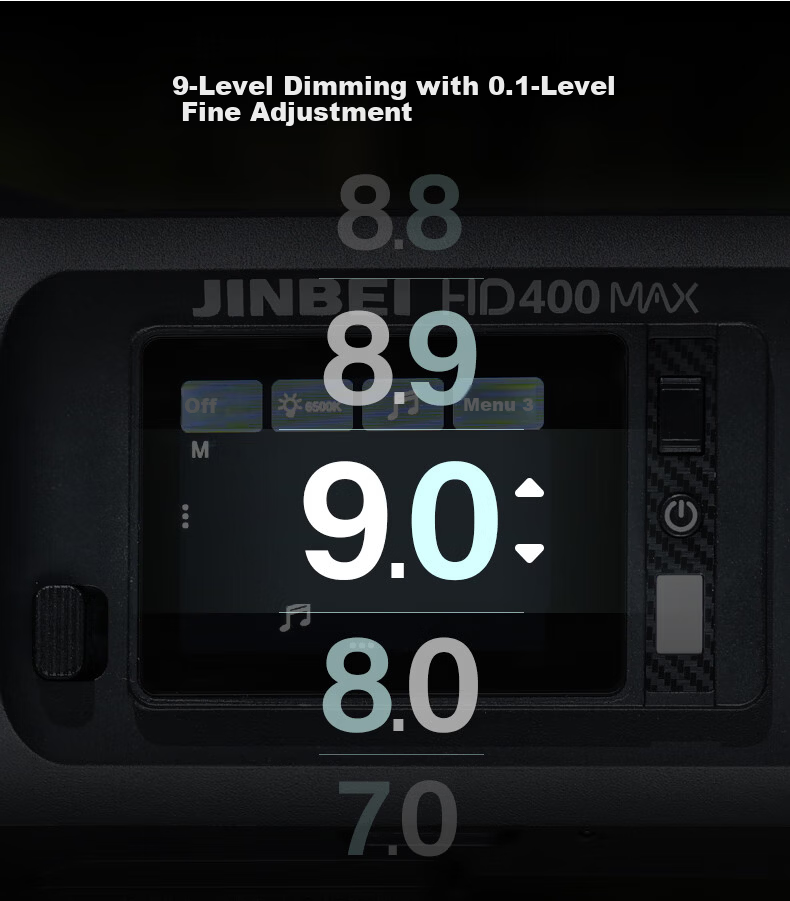 JINBEI HD400MAX Portable Outdoor Flash 400W Upgraded Handheld Lithium Battery Photography Light High-Speed Sync TTL Auto Metering Built-in Wireless Receiver Bilingual Touch Screen 10