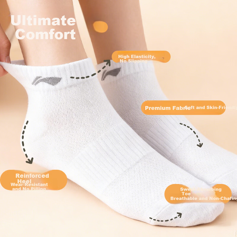 Li-Ning Socks (6 Pairs) Sports Socks Basketball Socks All-Season Antibacterial Durable Low-Cut Socks for Men and Women Running Socks