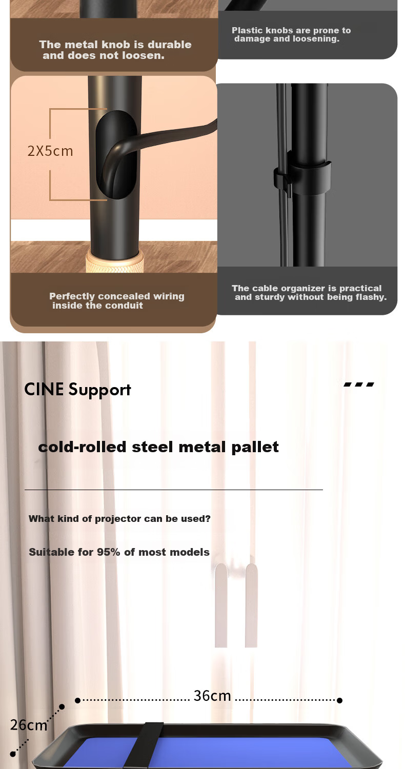 CINE Projector Floor Stand Mobile Lift Bedside Shelf for XGIMI, JmGO, Dangbei, Xiaomi, Epson, BenQ Projector Storage Rack PB16T 3
