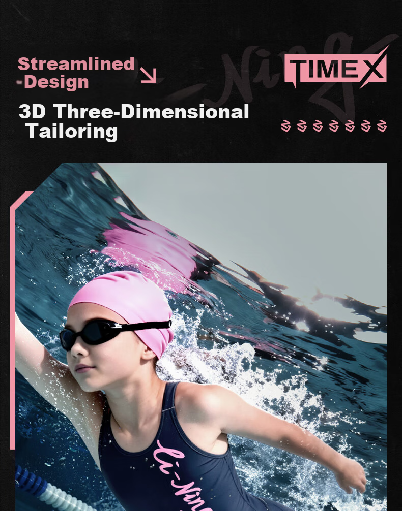 LI-NING Youth Girls Comfortable Sleeveless Knee-Length One-Piece Professional Training Swimsuit 0362 Black Pink Size 150 6