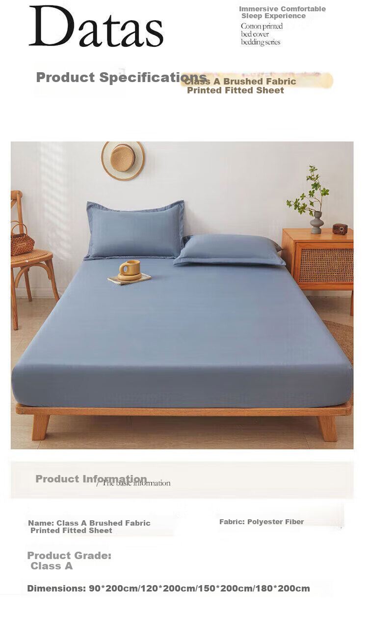 Grace Class A 7A Antibacterial Fitted Sheet Student Dormitory Single Bed Cover 120x200cm Bentley Blue 3