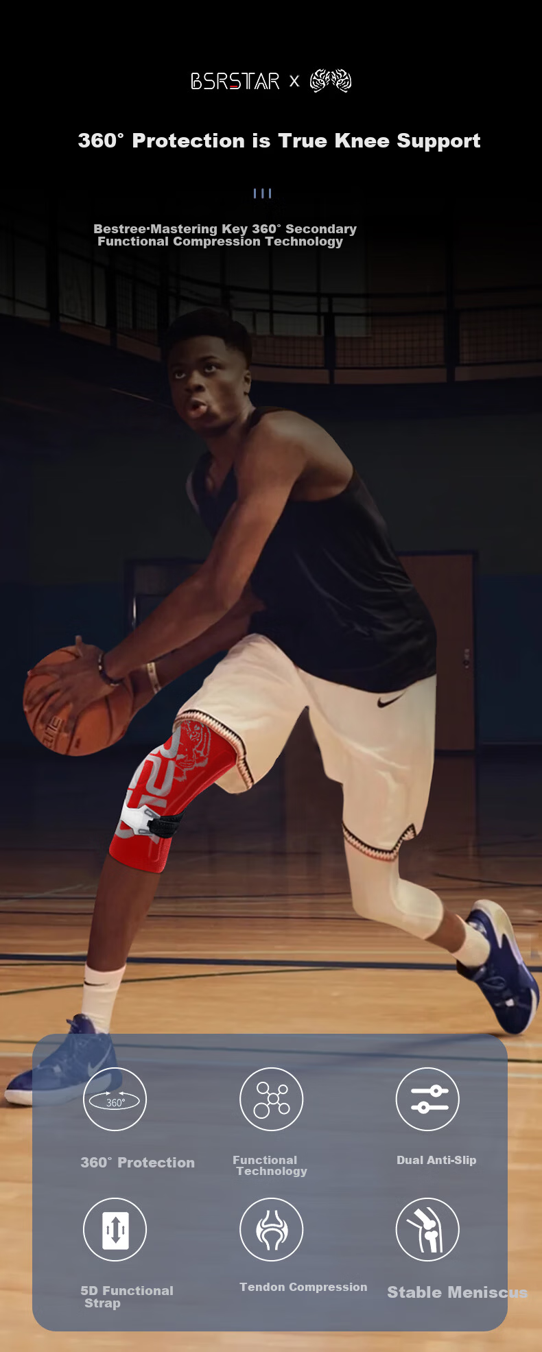 BestRay 5D-Max Knee Brace Sports Professional Running Badminton Support Men Meniscus Injury Protection Basketball Non-Slip Sleeve 2