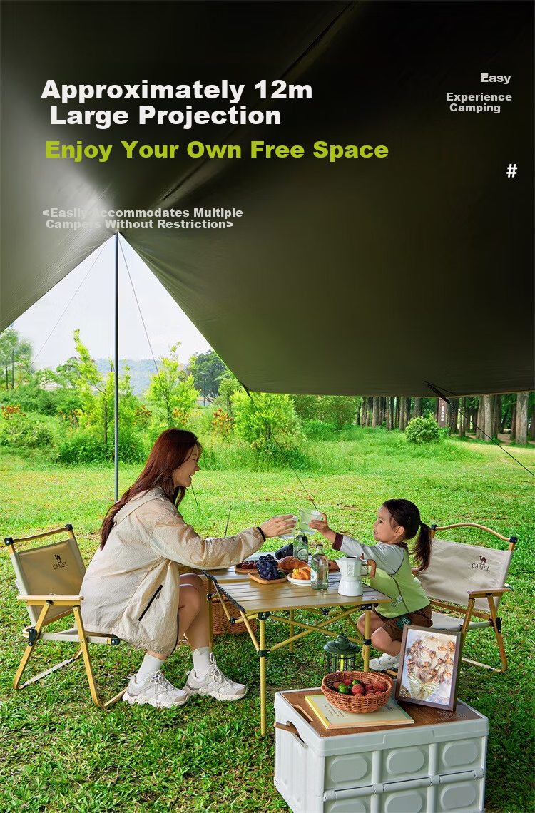 CAMEL "Peng" Black Coated Three-Pole Canopy Tent Large Outdoor Black Coated Sunshade Shelter 11