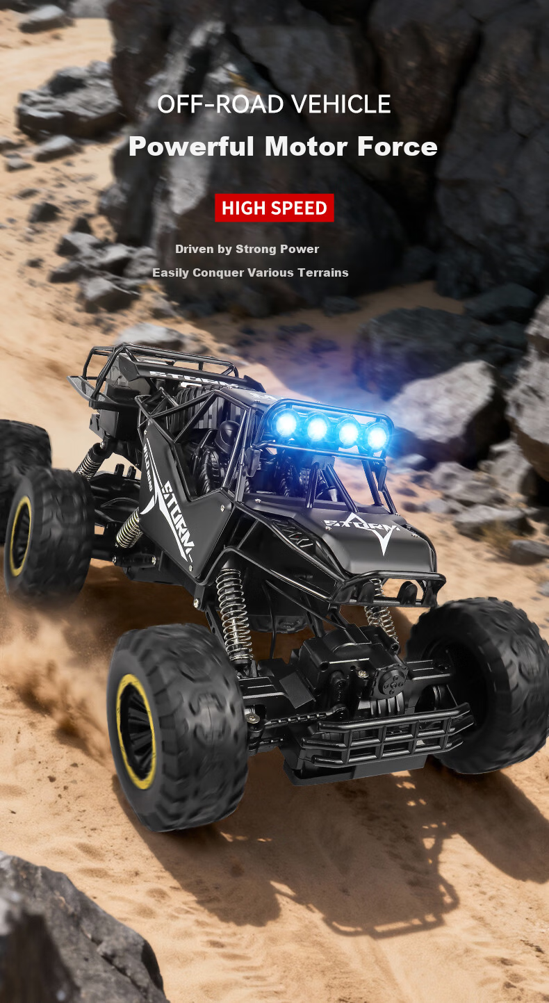 Kailesi 50cm Silver 6-Wheel 6WD Off-Road Alloy RC Remote Control Toy Car Dual-Speed Boys Birthday Gift 4