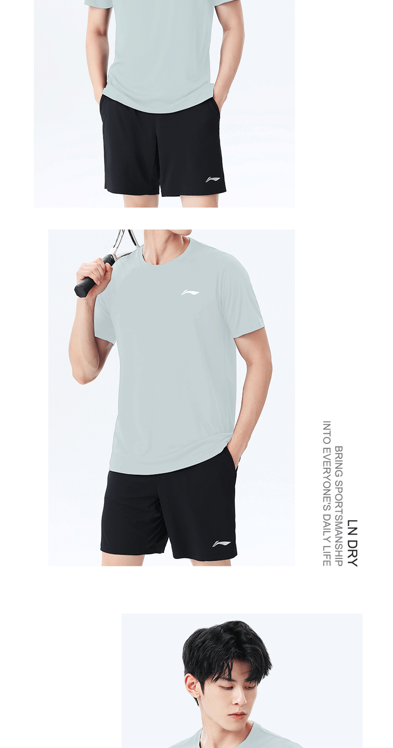 LI-NING Ice Silk Quick-Dry Sports Set Men 2026 Summer New Short Sleeve T-Shirt and Shorts Running Apparel 16