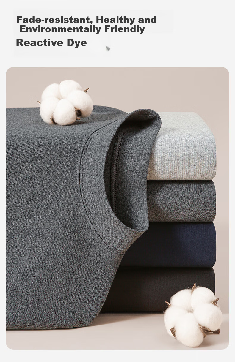LangSha Men's Autumn Underwear Set, 100% Pure Cotton, Mid-High Collar, Antibacterial Base Layer, All-Cotton Sweater, Men's Thermal Underwear 13