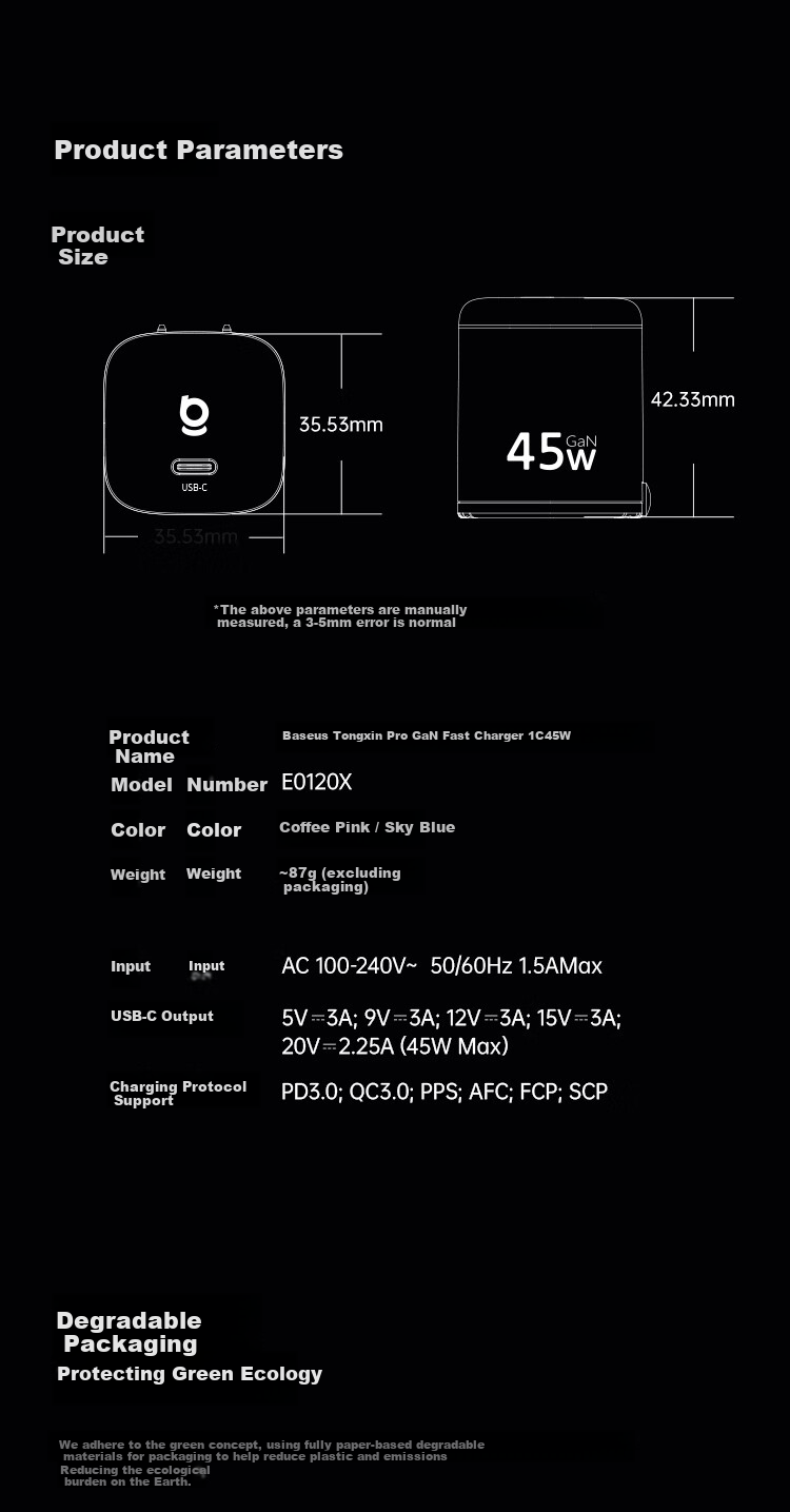 Baseus Tongxin Pro GaN Charger PD 45W/40W Fast Charger for iPhone 17/16/15 Pro Max/Air and iPad 22