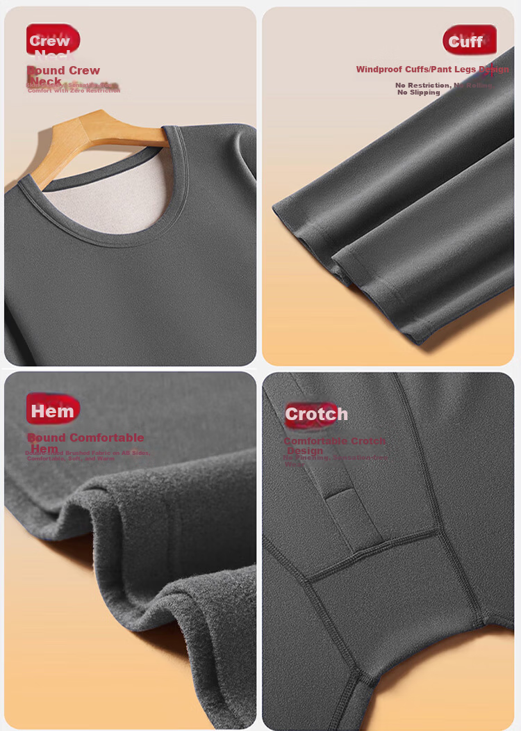 LangSha Plus Size Men's Wool and Silk Autumn Thermal Underwear 10A Antibacterial Warm Base Layer Extra Large Crew Neck Shirt 18