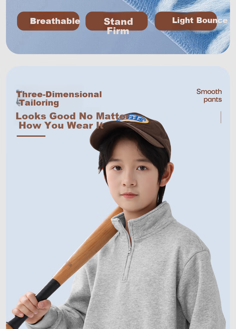 Baleno Boys' Pullover Hoodie Spring Autumn 2025 Half-Zip Casual Top Kids' Mid-Large Child Autumn Stand Collar Jacket 3