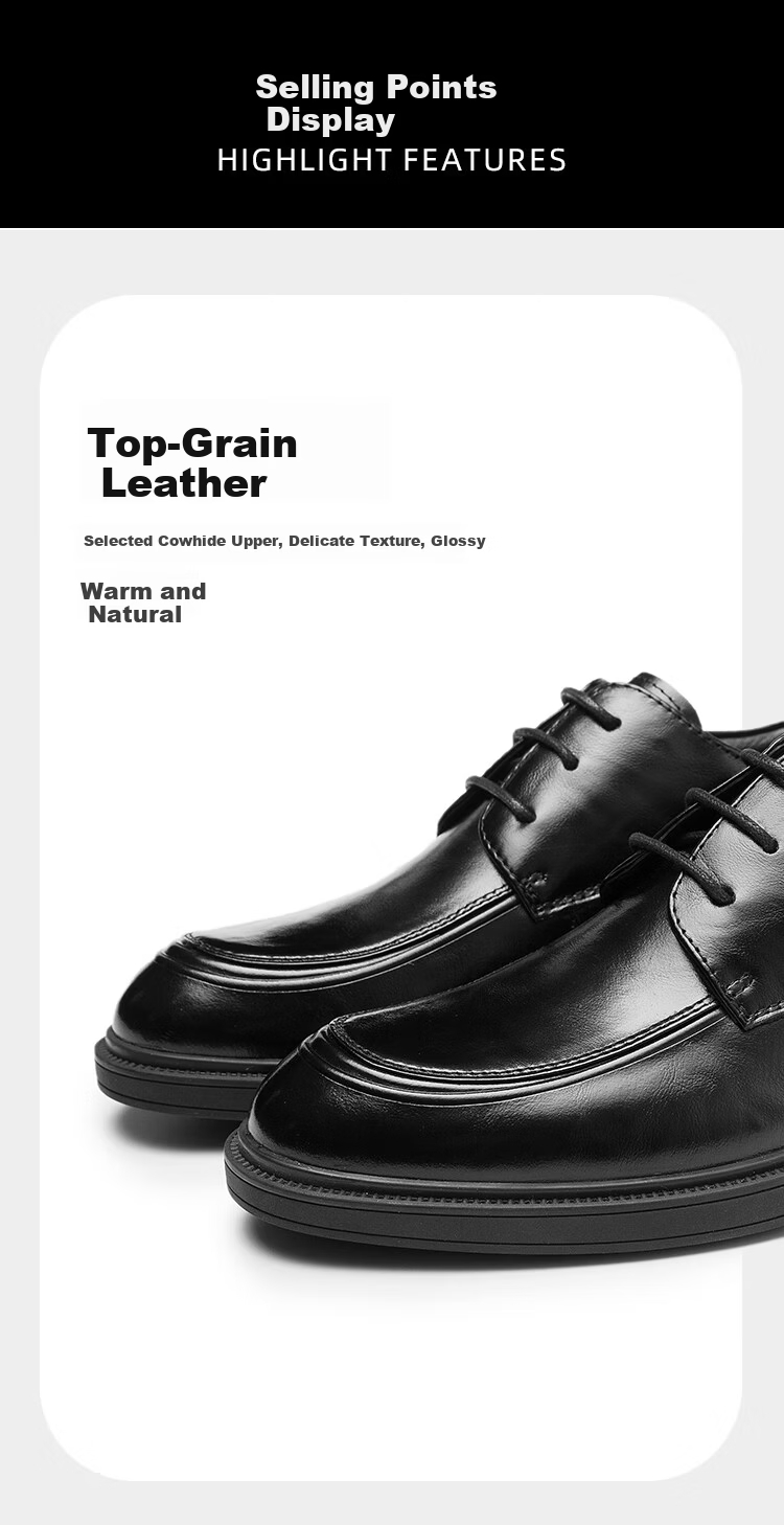 Aokang Men's Spring and Autumn Casual Leather Business Dress Shoes Comfortable Derby Wedding Groom Shoes MT 4