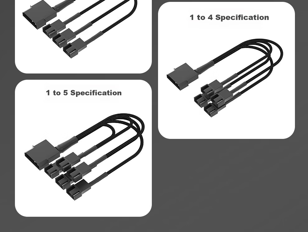 BURLEFRAN Large 4-Pin to Small 4-Pin Computer Fan Power Cable 3-Pin 4P Splitter 1 to 1/2/3/4/5 Extension Cable 27cm Length 3