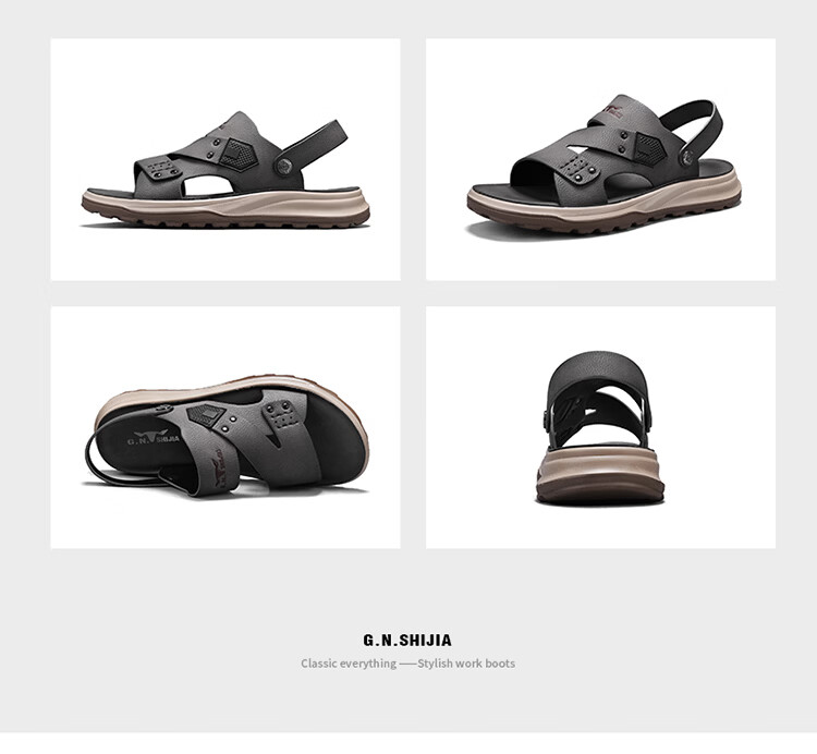 Bull Family Men's Leather Sandals Summer New Soft Sole Comfortable Dual-Purpose Outdoor Casual Beach Shoes 26