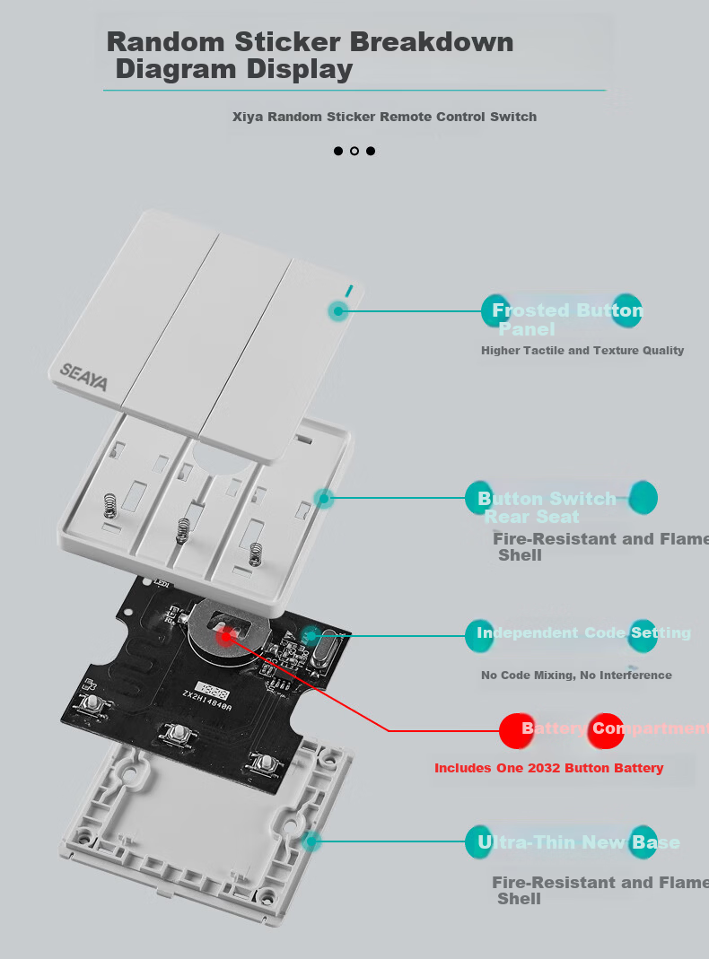 Xiya Wireless Switch, Remote Control Switch, Smart Switch, No Wiring Required, Remote Control Switch, Dual-Controlled, Self-Adhesive Switch 21